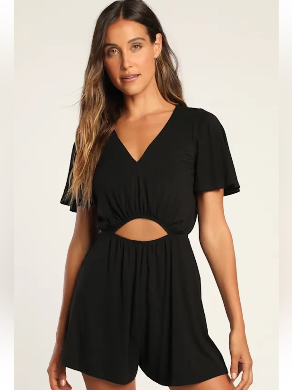 Lulus Down to Lounge Black Cutout Short Sleeve Romper